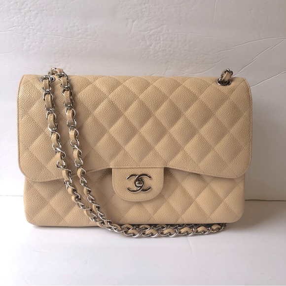 💯 AUTHENTIC CHANEL CAVIAR DOUBLE FLAP BEIGE CLAIR - Picture 7 of 16